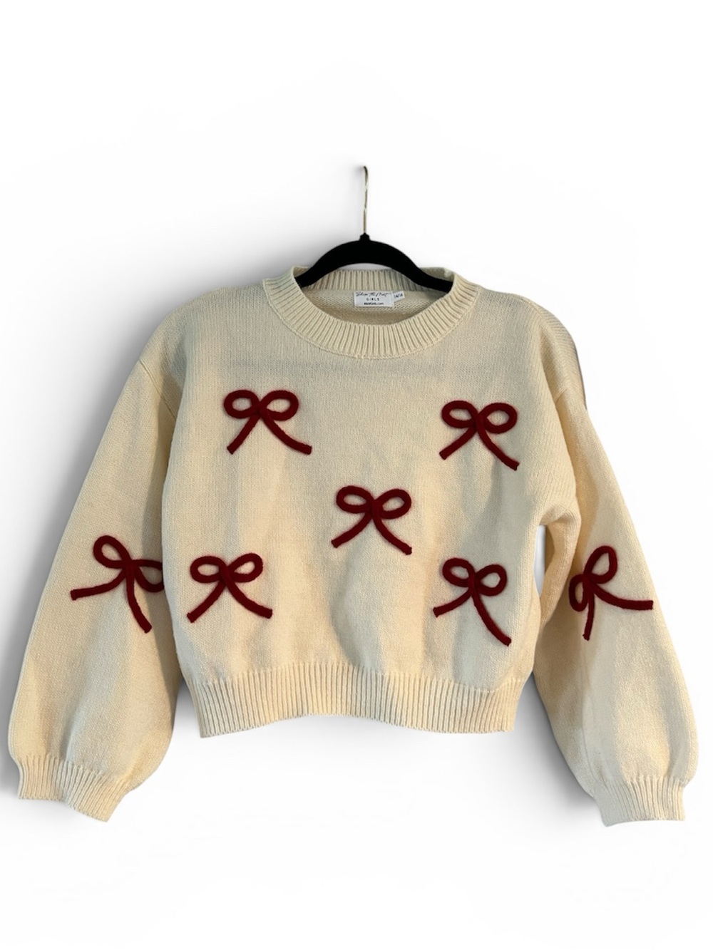 Cream Sweater with Red Bow Appliqués - Women